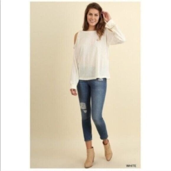Umgee Cold Shoulder Casual Top Long Sleeve Women Size Small Boatneck Shirt - Picture 4 of 5